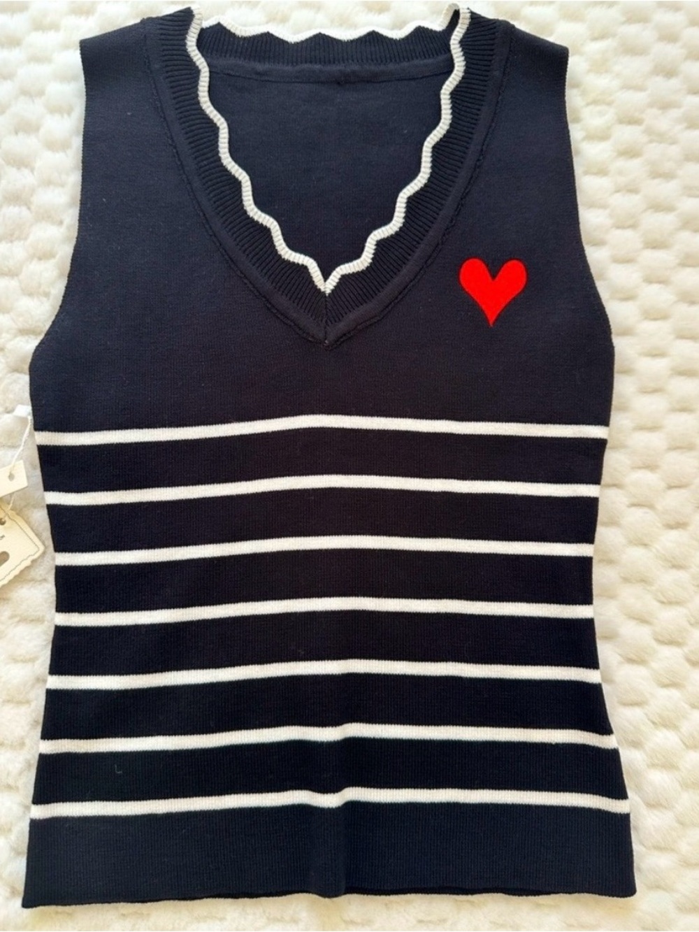 Black & White Striped Sleeveless V-Neck Sweater Top, NWT